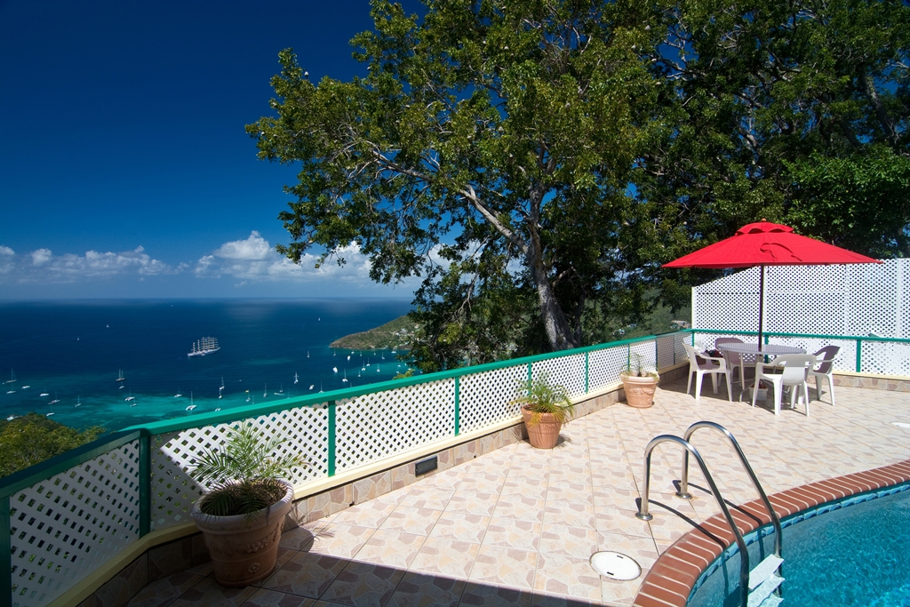 The pool deck overlooks the harbour too